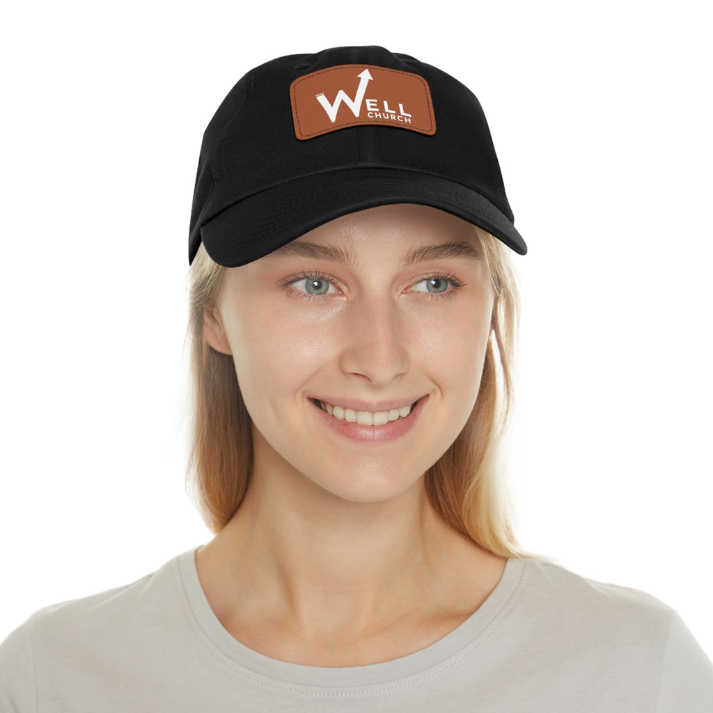 Well Church Leather Patch Dad Hat — Embroidered Logo Baseball Cap