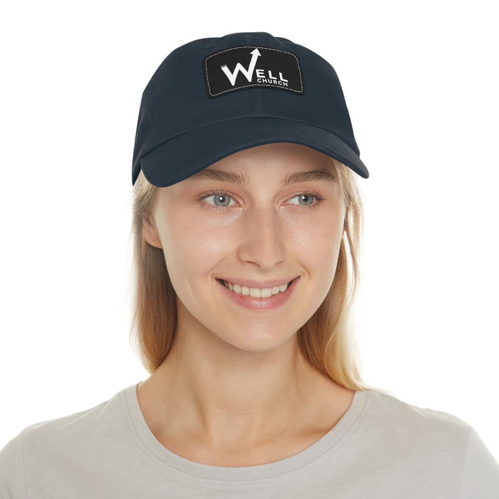 Well Church Leather Patch Dad Hat — Embroidered Logo Baseball Cap