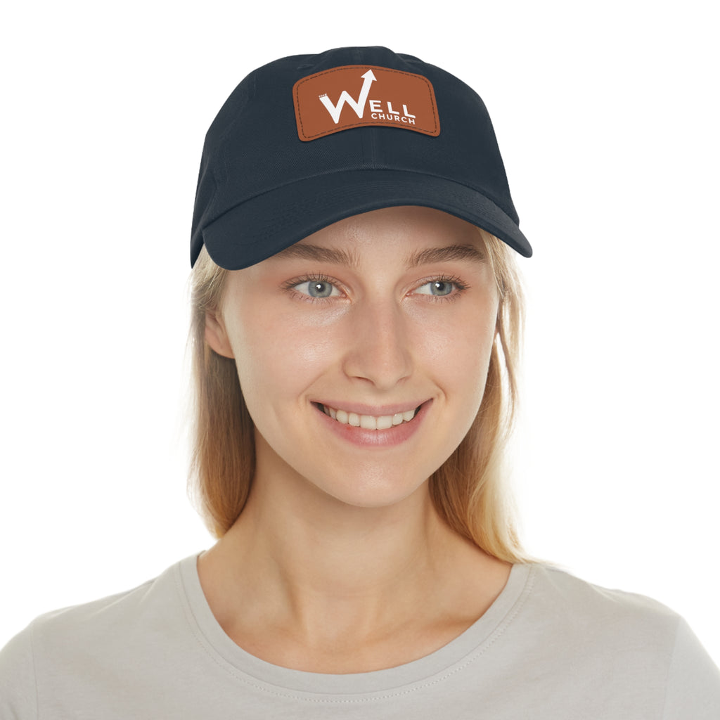 Well Church Leather Patch Dad Hat — Embroidered Logo Baseball Cap