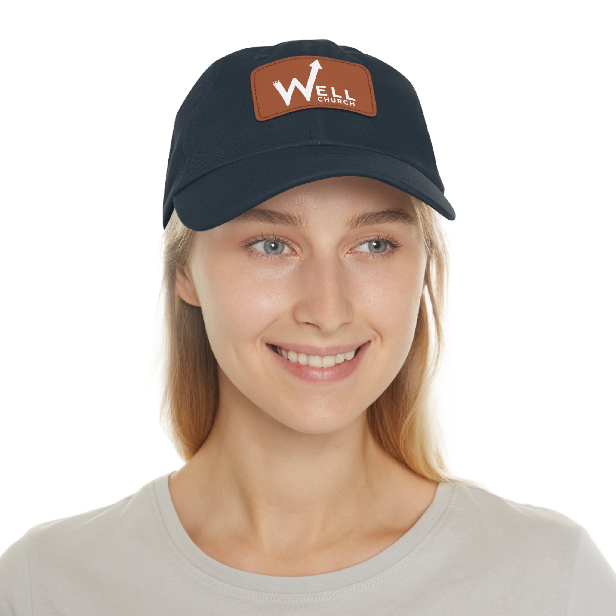 Well Church Leather Patch Dad Hat — Embroidered Logo Baseball Cap